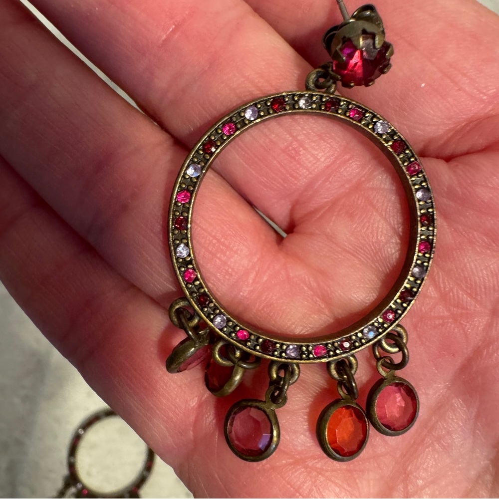 Vintage rose/reddish circular dangling pierced earrings